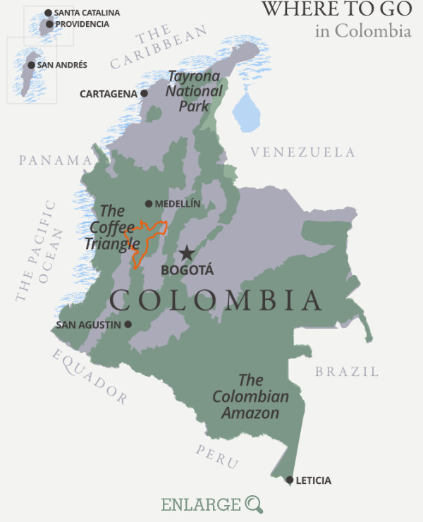 Where to go in Colombia map
